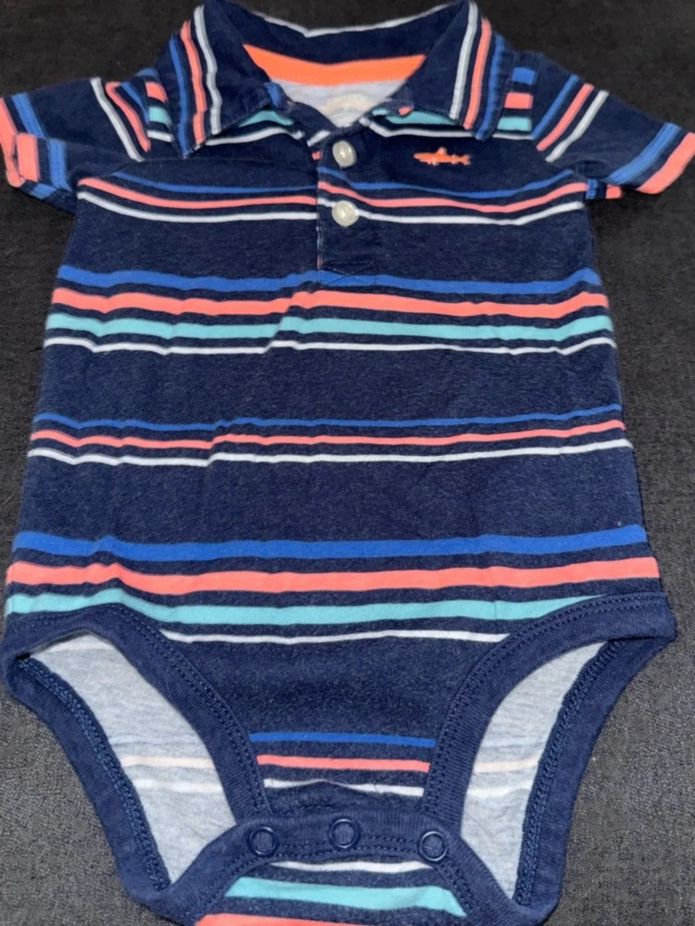 Carter's Navy Striped Polo-Style One-Piece with Coral, Aqua & Blue